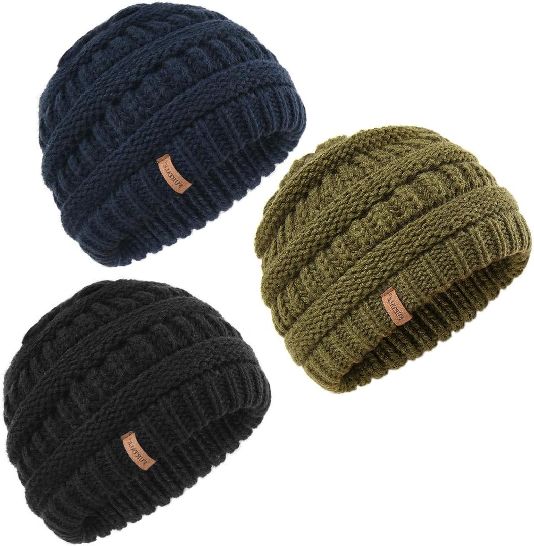 FURTALK Baby Beanie Winter Soft Warm Knit Hat 3 Pack Infant Toddler Slouchy Caps (0-12 Months, Black+navy+green)
