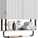 RUSTOWN Fluted Bathroom Wall Cabinet with 2 Doors, 3-Tier Modern Farmhouse Medicine Cabinet, Over The Toilet Storage Cabinet with Adjustable Shelf and Towel Bar (White, Medium)