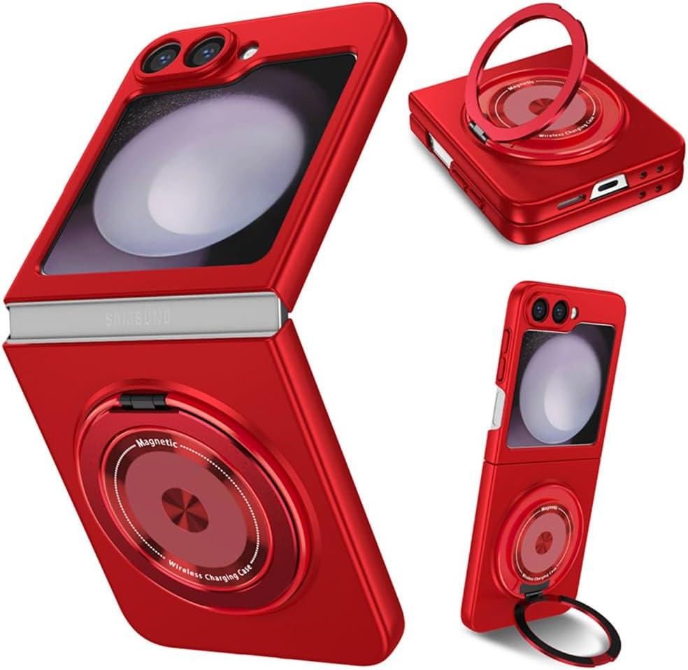 for Samsung Galaxy Z Flip 6Rotate Ring Magnetic Protection Shockproof Cover CaseFoldable Slim Case Compatible with Samsung Galaxy Z Flip 6 (Red)