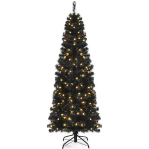 7ft Pre-lit PVC Christmas Pencil Tree Black w/ 350 LED Lights