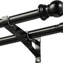 Adjustable Double Curtain Rods for Windows Set 106 Inch, Black Curtains Rod with  Brackets, Small Extra Long" Diameter Blackout Cortineros Para Ventanas for Bedroom, Living Room