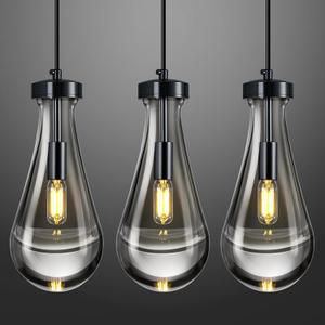Raindrop Pendant Lights Kitchen Island Teardrop PlatingBlack Hanging Light Fixtures Clear Solid Glass Pendant Light Modern Chandeliers for Dining Room Porch Corridor Living Room(Black 3-Pack)