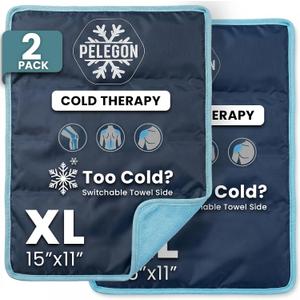 Pelegon Ice Packs for Injuries Reusable XL (11" x 15") Ice Pack for Knee, Reusable Gel Ice Pack for Back, Large Flexible Cold Pack for Shoulder, Hip & Neck, Soft Fabric Side, Leakproof Design - 2 Pack