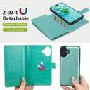 Varikke for iPhone 17 Wallet Case Detachable with RFID Blocking Card Holder for Women, Glitter PU Leather Wrist Strap Strong Magnetic Flip Removable Phone Case Cover for iPhone 17 6.3", Mint Green