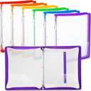 Fulmoon 6 Pack Plastic Zipper Binder, 1 Inch 3 Ring Binder with 2 Interior Pockets, 1 Plastic Movable Pencil Pouch, Expanding File Zippered Holds Us Letter Size 8.5''x11'' for Office (Clear)