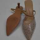 ATBELL Women's Clear Slingback Heels Pointed Toe Pearl Kitten Heel Pumps Sparkly Rhinestone Heeled Sandals Slip On Wedding Party Shoes Beige Size 8