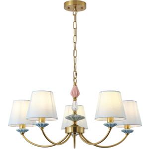 Blue Chandelier for Bedroom Light Fixture, Brushed Gold Art Deco Chandelier with Fabric Shade,Antique Modern Chandeliers paired with Ceramic for Girls Bedroom，Living Room，Dining Room, 28.4X 28.4 X63.4 Inches