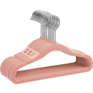Kids Velvet Hangers 15 Pack, 11 Inch Size Non-Slip Baby Hangers, Space-Saving Nursery Hangers, Perfect Infant/Toddler Clothes Hangers for Daily Use(Pink)
