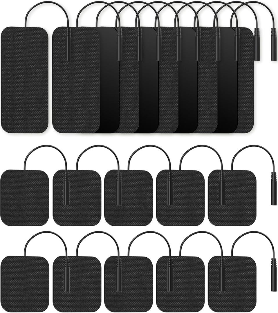 TENS Unit Replacement Pads, Nursal Reusable Self-Adhesive Electrodes Pads 20 Packs 2x2 2x4, Latex Free Pigtail TENS Pads, Compatible with TENS 7000, AUVON TENS, Etekcity, Nicwell Care Tens (Black)