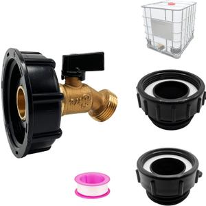 275-330 Gallon Water Tank IBC Tote Adapter 2.36" Coarse Thread Brass Hose Faucet Water Shut-Off Valve with Ball Valve, Garden Hose Connector Replace Valve Part, IBC Water Tank Fitting Part