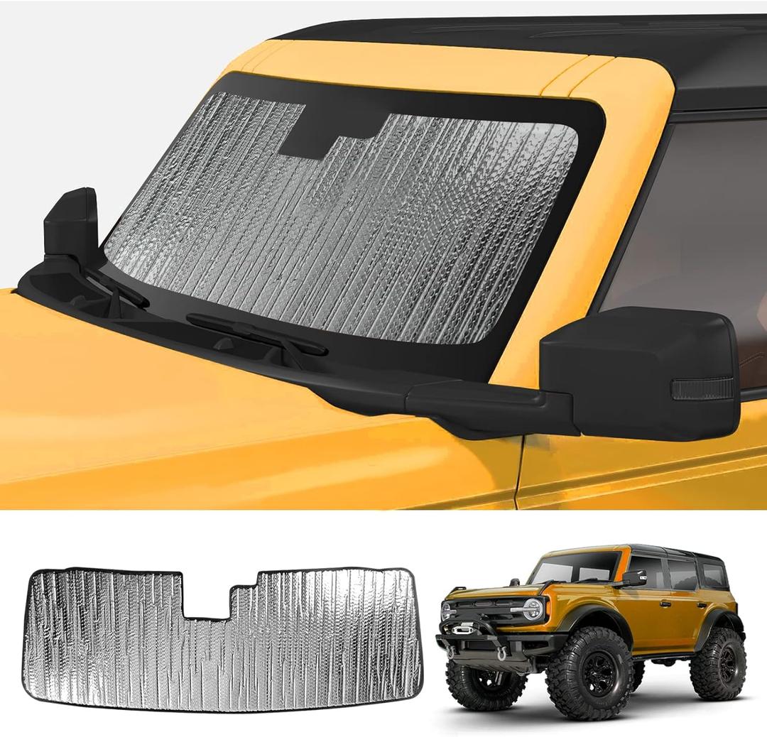 Mabett Windshield Sun Shade for Ford Bronco Accessories 2026,2021-2025, Insulated and Sun Protection by Sun Visor for Bronco 2/4-Door (Silver)