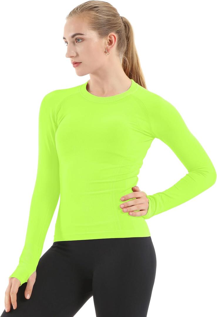 MathCat Seamless Workout Shirts for Women Long Sleeve Yoga Tops Sports Running Shirt Breathable Athletic Top Slim Fit XS