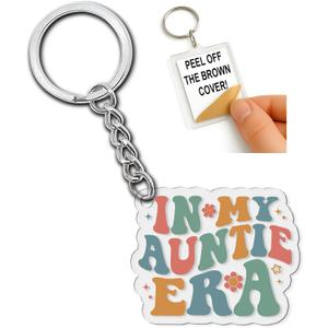 5 x In My Auntie Era Keychain Funny Quote Gifts for Aunt Mother Women Friends Coworker Motivational Inspirational Key Chain Humor Appreciation Keychains Accessories for Car Keys Backpack Bag - 2x2