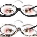 2 Pairs Makeup Reading Glasses for Women, Magnifying Flip Down Cosmetic Readers, Make Up Glasses with Spring Hinge (Black & Demi)