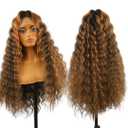 28 Inch 200 Density 1B/30 Highlight Ombre Deep Wave Lace Front Wigs Human Hair Wear and Go Glueless Wigs Human Hair Pre Plucked 13x4x1 T part Synthetic Blend Wig Highlight Ombre Curly Human Hair Wig