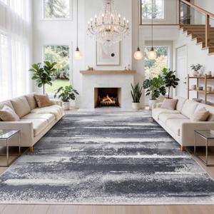 plumlik Area Rug Living Room Rugs 9x12, Large Washable Grey Abstract Carpet