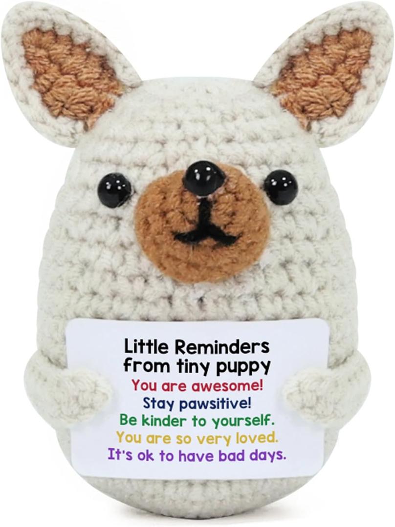 Positive Puppy Crochet Doll Dog Gifts - Birthday Gift for Best Friend, Teacher, Coworker, Nurse, Sister, Mom, Dad - Handmade Emotional Support Crochet Gift for Women, Men