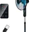 Aottop 16" Pedestal Fan with Touch Screen & LED Celsius Thermometer - Remote Control, 3 Speeds, 90 Oscillating,3 Wind Modes, 8H Timer, Quiet Standing Fan for Bedroom/Living Room/Office