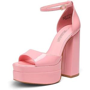 DREAM PAIRS High Heels Chunky Block Platform Heels for Women Ankle Strap Sexy Open Square Toe Heels Dressy Pumps Sandals Size 5
