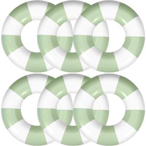Jexine 6 Pcs Green Stripe Inflatable Pool Float Tube 30 Inch Swimming Ring Inflatable Tube Pool Float Swim Floaties Funny Water Floats Toys for Adults Beach Party Supplies