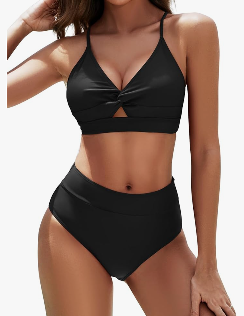 Sucrefas Women's High Waisted Bikini Set Two Piece Twist Knot Swimsuit Criss Cross Bathing Suit, M