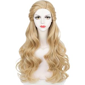 Half and Half Long Curly Blonde Witch Wave Wig Princess Queen Costume Blonde Braided Wigs 27.5'' Synthetic Hair for Women Halloween Party