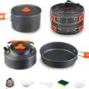 Collapsible Camping Cookware Set, Portable 4-in-1 Outdoor Camping pots and Pans Set with Nonstick Frypan, Pot, Kettle & Carry Bag, Hard-Anodized Aluminum for Camping, Hiking (2-6 Person)
