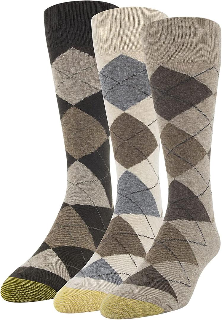 GOLDTOE Men's Carlyle Argyle Crew Dress Socks, 3-Pairs (Large)