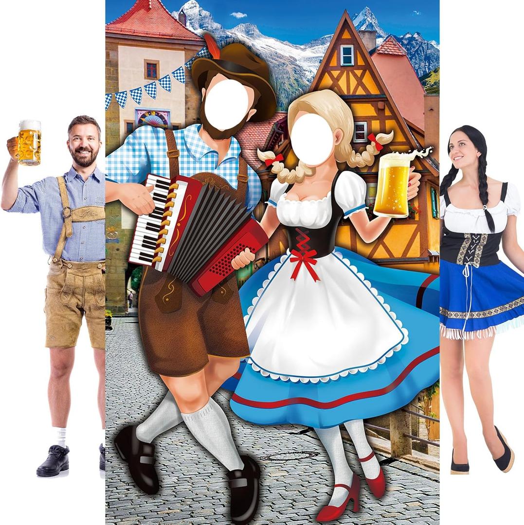 Tudomro Oktoberfest Couple Photo Door Banner Party Decorations 6 x 4 ft Oktoberfest Photo Prop Bavarian Backdrop Door Banner Backdrop Supplies for Themed Party Decor German