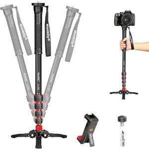 Manbily Extendable Camera Aluminum Monopod with Feet,Portable Travel Monopod with Removable Tripod Stand Base for DSLR Canon Nikon Sony Video Camcorder,5 Sections up to 67-in,Max Load 15.5 LbsA-222