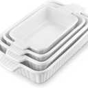MALACASA Casserole Dishes for Oven, Porcelain Baking Dishes, Ceramic Bakeware Sets of 4, Rectangular Lasagna Pans Deep with Handles for Baking Cake Kitchen, White (9.4"/ 11.1"/ 12.2"/ 14.7"), Series