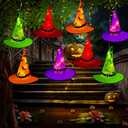 Tcamp Halloween Decorations Lighted Witch Hats Lights, 8Pcs Hanging Glowing Witch Hats with 44ft 104LED Halloween Lights String for Indoor, Outdoor, Yard, Tree Decor (8 Lighting Modes)