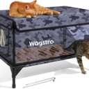 Heated Cat House for Outside, Insulated Weatherproof Heated Outdoor Cat House with Waterproof Eaves & Escape Door, Elevated Outdoor Cat Shelter for Feral Stray Cat (Black Camo, 25.6"x16.5"x18")