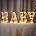 Realspring Woodland Greenery Centerpieces Baby Marquee Light up Sign Letters 8.15'' Baby Shower Letter Battery Operated Gender Reveal Birthday Party Decor for Home Table(Pink)