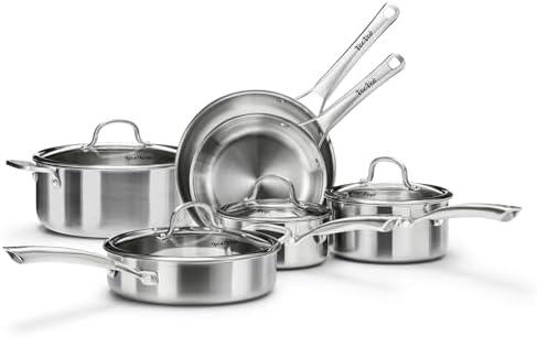 Stainless Steel Cookware Set,Tir-Ply Pots and Pans Set,10 Pcs Stainless Steel Induction Kitchen Cookware Sets,PFOA Free, Frying Pans,Saucepans,Saute Pan & Stock Pot,Compatible with All Cooktops