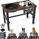 SHAINFUN Elevated Dog Bowls with Slow Feeder & Mat for Medium and Large Dogs, 12" Tall Adjustable Wooden & Metal Raised Dog Bowl Stand, 2 Stainless Steel 58oz Bowls for Food & Water