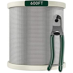 1/8 Stainless Steel Cable with Cutter7x7 Strands Construction,T316 Stainless Steel for Deck Railing,Porch Fence,String Lights Hanging Wire 600FT