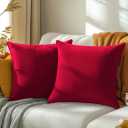 QUORGVES Red Velvet Pillow Covers 18x18 Inch Set of 2, Soft Solid Decorative Square Throw Pillow Covers, Decor Cushion Covers for Bed Sofa Couch Bedroom Living Room
