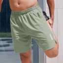Athletic Running Shorts for Men 7" Lightweight Quick Dry Gym Shorts with Zipper Pockets for Casual, Workout, Travel (Green, L)
