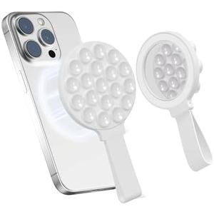 QxbSky for Magsafe Silicone Suction Cup Phone Mount Built-in Mirror for iPhone Hands-Free Cell Phone Accessory Holder for Selfies & Videos (White)