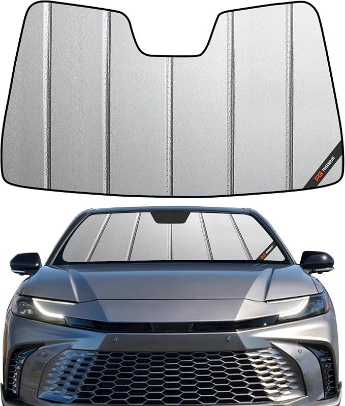 Pigenius Windshield Sunshade for Toyota Camry 2018-2019 (with Camera Sensor), Premium Grey Leather Finish