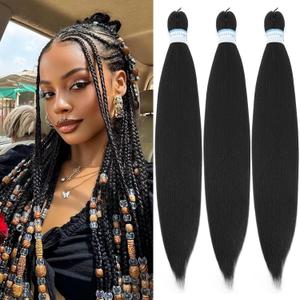 Braiding Hair Pre Stretched for Women Box Braids Synthetic Hair Extensions Texture Hot Water Setting Prestretched Braid Extension Girls Black (20inch 3Packs) (1B)
