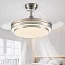 FIDGRA 48 Inch Fandelier Ceiling Fan with Light, Retractable Ceiling Fan with Lights for Bedroom Living Room Dinning Room, Chandelier with Fan 6 Speed, 3 Color Temperature-Brushed Nickel