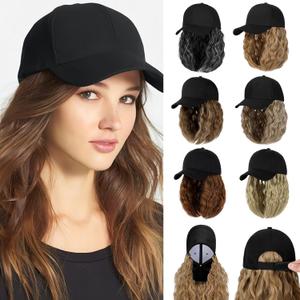 Baseball Hat Wig,Hat with Hair attached 16'' Adjustable Black Cap with Wavy Curly Synthetic Bob Hair Extensions for Women Girls(Medium Blonde Mix Ash Blonde)