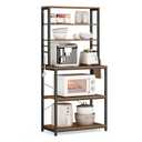 VASAGLE Coffee Bar, 23.6 Inches Baker's Rack for Kitchen with Storage, 6-Tier Kitchen Shelves with 6 Hooks, Microwave Stand, Industrial, Rustic Brown and Ink Black UKKS024B01
