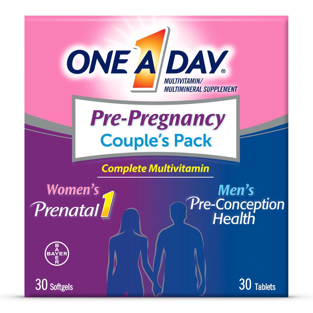 2 x One A Day Men's & Women's Pre-Pregnancy Multivitamin Softgel including Vitamins A, Vitamin C, Vitamin D, B6, B12, Folic Acid & more, 30+30 Count, Supplement for Before, During, and Postnatal, EXP: 2026/06