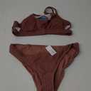 Women Swimsuit Bikini Set Two Piece Ribbed Texture Side Cutout Tank Top Mid Rise Bathing Suit, S, Brick Red 