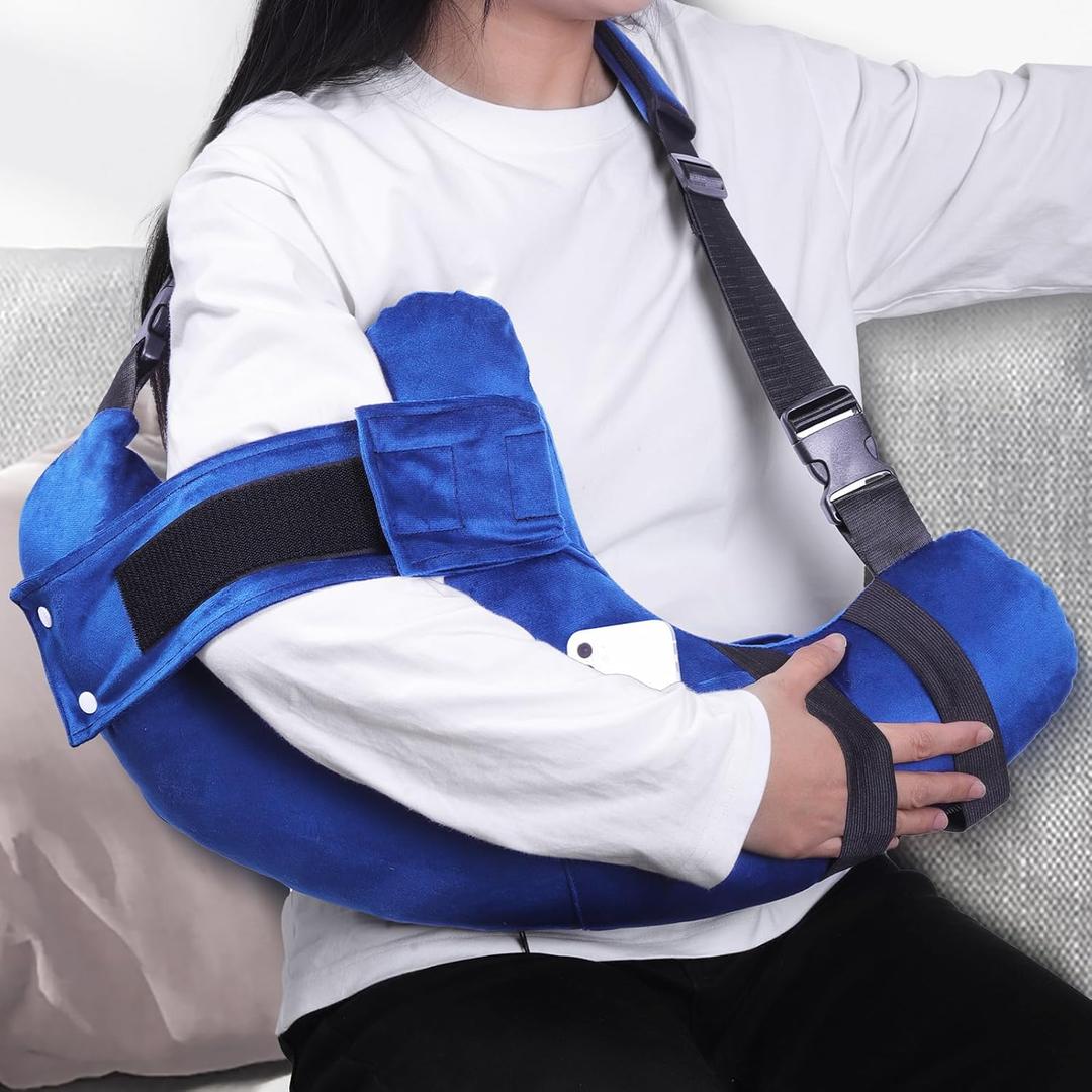 Shoulder Pillow Rotator Cuff Pillow for Post Surgery - Arm Sling Pillow for Side Sleepers, Shoulder Pain Relief & Immobilizer for Frozen Shoulder, Neck Support Cushion with Strap (Blue)