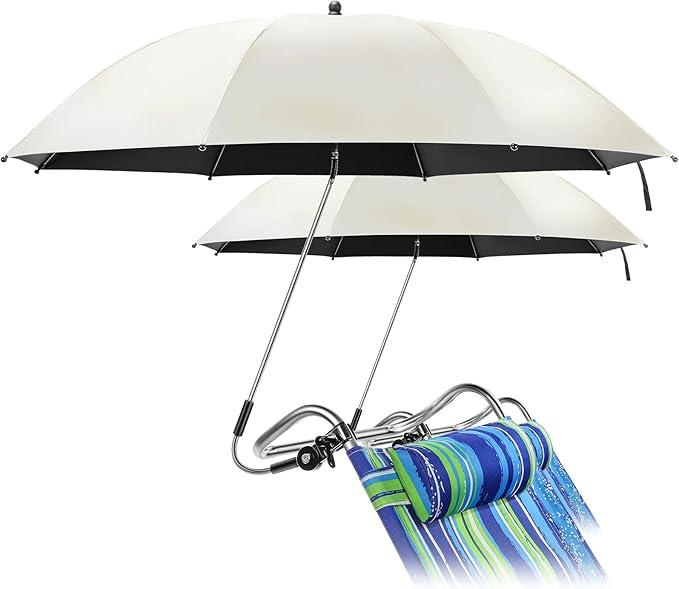 Talltalk 2 Pcs Beach Umbrella with Universal Clamp Adjustable Beach Shade UV Protection Chair Portable Outdoor Umbrella for Camping Patio Chairs Golf Carts