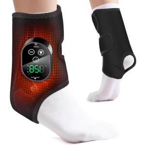 Cordless Ankle Heating Pad with Massage, Ankle Massager for Pain Relieft, Foot Massager for Neuropathy, Foot Heating Pad, 6 Heat Levels, 3 Massage Modes, Black